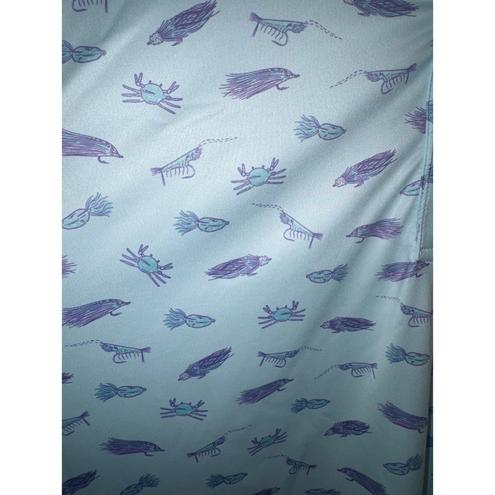 Bryan Co Polo Shirt Mens 2XL Blue Crab Shrimp Fishing Fly Performance Stretch - Picture 2 of 6